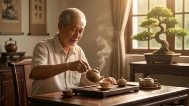 Người cao tuổi thảnh thơi bên bàn trà mộc mạc đón nhận cát khí từ tử vi tuổi tân mão 1951 năm 2027