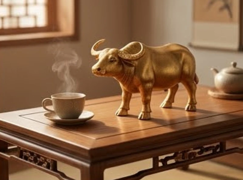 Tân sửu 2021 mệnh gì: Giải mã cung mệnh và cách tính chuẩn 2 Tượng trâu vàng tinh xảo đại diện cho tuổi Tân Sửu 2021 đặt trên chiếc bàn trà gỗ