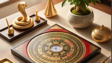 Bàn làm việc phong thủy theo tử vi tuổi tỵ trọn đời với la bàn và vật phẩm thu hút tài lộc