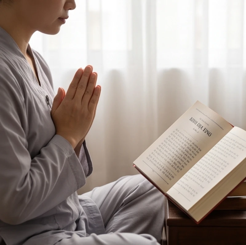 Người làm lễ chắp tay ngồi ngay ngắn, giữ tâm thanh tịnh thầm tụng kinh Địa Tạng hồi hướng cho thai nhi.