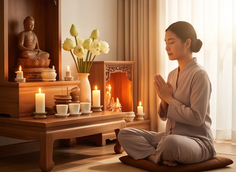 Văn khấn Phật tại nhà: Trọn bộ bài cúng chuẩn và quy tắc dâng lễ 8 Gia chủ tĩnh tâm chắp tay đọc bài văn khấn sám hối và cầu bình an trong ngày mùng một
