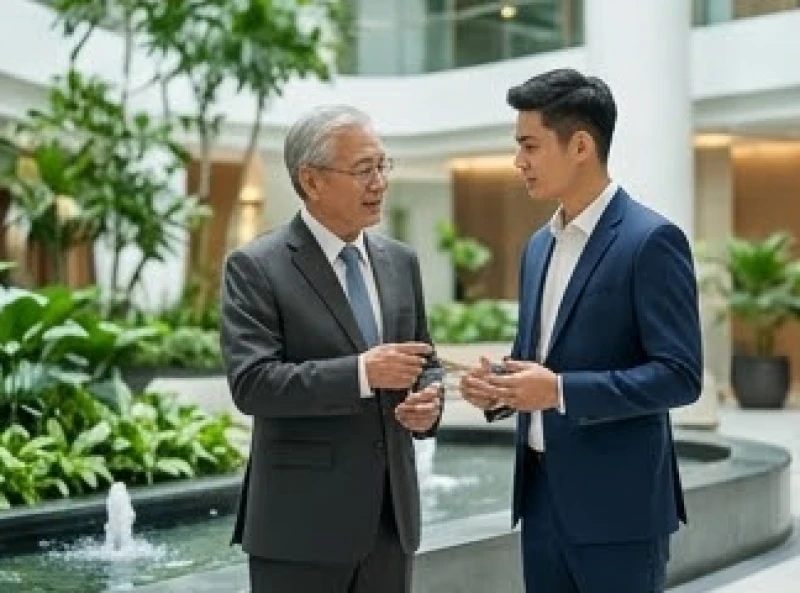 Giám đốc điều hành tuổi Canh Dần mệnh Mộc trao đổi công việc cùng đối tác mệnh Thủy tại khu vực sảnh công ty