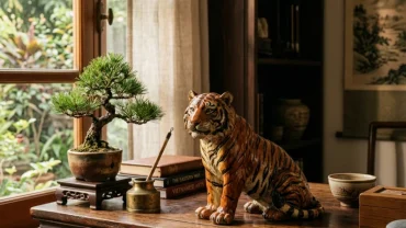 Không gian nội thất phong thủy với tượng hổ uy dũng giúp gia chủ giải đáp tuổi dần mệnh gì theo ngũ hành