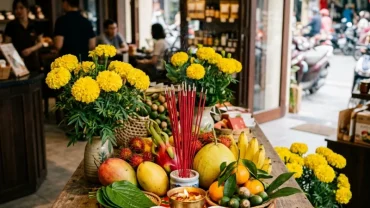 Mâm cúng lễ truyền thống của người kinh doanh đang xem tuổi dậu khai trương ngày nào tốt