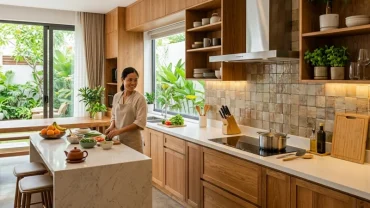 Không gian bếp hiện đại chuẩn phong thủy giúp gia chủ giải đáp tuổi hợi đặt bếp hướng nào để đón tài lộc