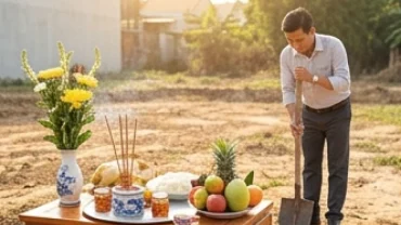 Gia chủ tuổi Hợi thực hiện nghi thức cuốc đất trong ngày đại cát động thổ cất nhà mới