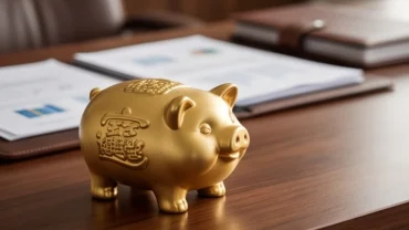 Tượng lợn mạ vàng trên bàn làm việc thể hiện tuổi hợi hợp làm ăn với tuổi nào thu hút tài lộc