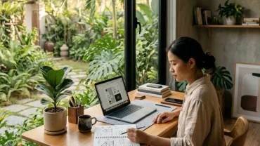 Góc làm việc hiện đại phong cách tối giản của nhà thiết kế giúp gợi ý tuổi hợi hợp nghề gì