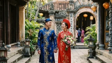 Đôi uyên ương mặc áo dài truyền thống hạnh phúc viên mãn tượng trưng cho tuổi hợi hợp tuổi gì trong tình yêu và hôn nhân
