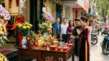 Mâm lễ cúng phong thủy truyền thống giúp gia chủ xác định tuổi hợi khai trương ngày nào tốt nhằm nghênh đón tài lộc