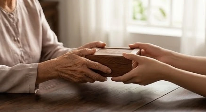 Đôi bàn tay của người bà và cháu gái cùng nâng niu một vật phẩm quý giá thể hiện sự gắn kết