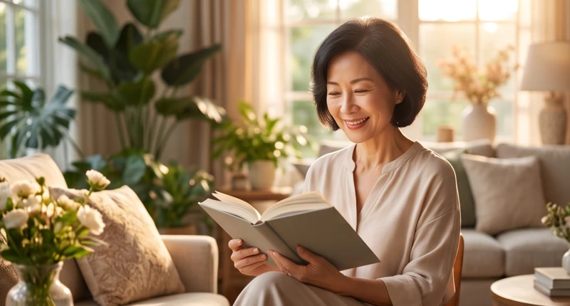 Tuổi Bính Thân 1956: Cung mệnh, hướng nhà và vận hạn 2025 - 2026 12 Người phụ nữ trung niên với nụ cười rạng rỡ đang tận hưởng khoảnh khắc thư giãn tại nhà