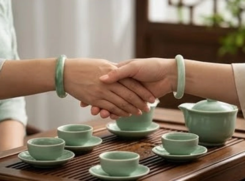 Cái bắt tay hợp tác kinh doanh trên bàn trà phong thủy mang ý nghĩa về sự gắn kết đồng điệu giữa các đối tác