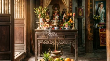 Mâm lễ dâng hương tươm tất dành cho người đang tìm hiểu tuổi mão cầu tài lộc ở đâu để rước vượng khí