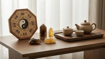 Sơ đồ bát quái và các vật phẩm phong thủy đại diện cho tuổi Mậu Dần 1998 mệnh Thành Đầu Thổ