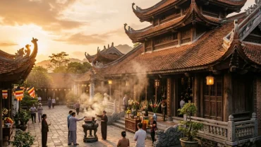 Người tuổi Mùi thành tâm dâng lễ tại ngôi đền Việt Nam cổ kính khi tìm hiểu tuổi mùi cầu tài lộc ở đâu