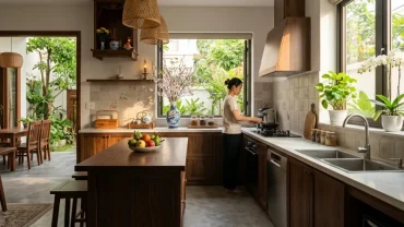 Không gian bếp hiện đại tại Việt Nam minh họa chi tiết cho việc tuổi mùi đặt bếp hướng nào hợp phong thủy