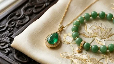 Cận cảnh bộ vòng tay đá quý và dây chuyền vàng giúp giải đáp tuổi mùi nên đeo trang sức gì cho hợp phong thủy