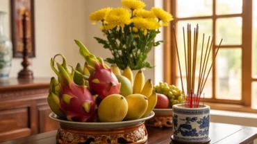 Gia chủ chuẩn bị mâm cúng tươm tất để xem tuổi mùi nhập trạch ngày nào tốt, giúp đón nhận nhiều vượng khí