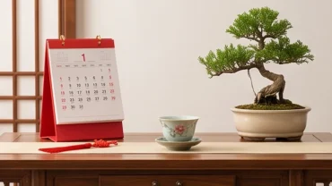 Lịch vạn niên và mầm cây nhỏ biểu tượng cho việc xem tuổi Mùi sinh con tháng nào tốt để rước tài lộc