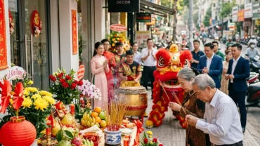 Mâm cúng truyền thống được chuẩn bị chu đáo khi chọn tuổi ngọ khai trương ngày nào tốt đón tài lộc