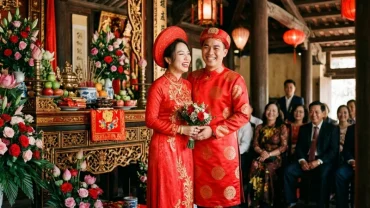 Cặp đôi diện áo dài truyền thống rạng rỡ hạnh phúc khi tìm hiểu tuổi ngọ nên cưới vào năm nào