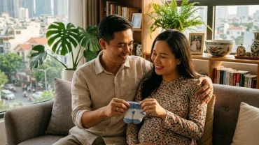 Cặp vợ chồng Việt Nam hạnh phúc chuẩn bị đồ sơ sinh khi tìm hiểu tuổi ngọ sinh con tháng nào tốt