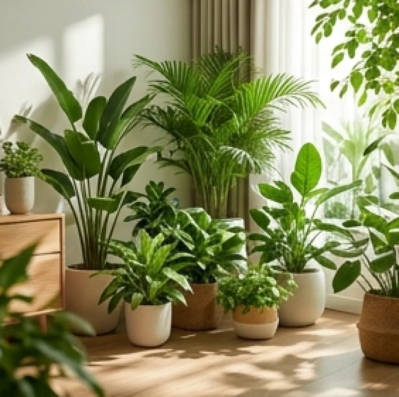 Góc thư giãn trong nhà với nhiều cây xanh nhiệt đới tượng trưng cho mệnh Mộc