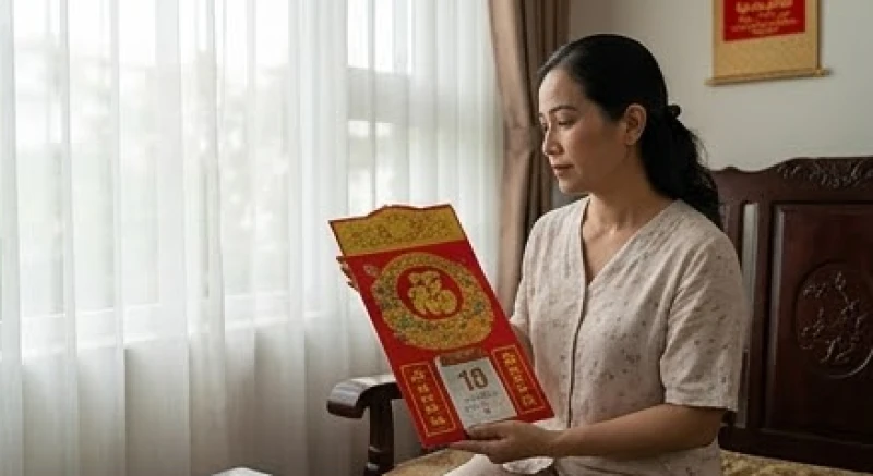 Người phụ nữ cẩn thận xem lịch âm truyền thống để tra cứu năm tuổi rơi vào hạn sao Kế Đô