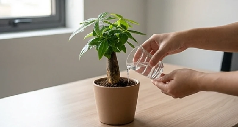 Cây để bàn hợp tuổi Tuất: Chọn theo nam nữ và hướng chiêu tài 6 Dùng ly nhỏ đong định lượng nước tưới cẩn thận cho chậu cây kim ngân trồng trong môi trường phòng máy lạnh
