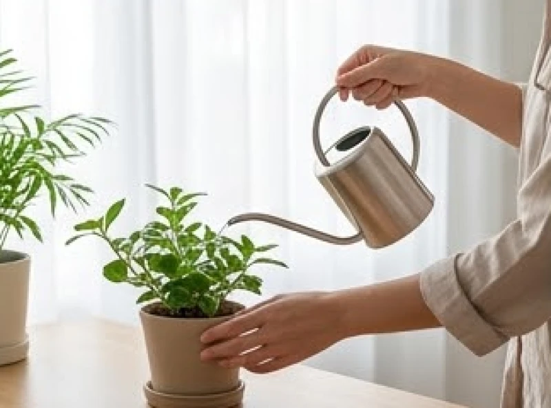 Sử dụng bình xịt tia hoặc cốc chia vạch để tưới lượng nước vừa đủ cho rễ cây cảnh trong nhà