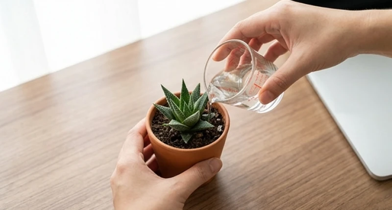 Tuổi Mão hợp cây gì: Chọn đúng mệnh, chuẩn hướng và ngân sách 12 Dùng chiếc cốc đong nhỏ rót một lượng nước vừa đủ vào gốc chậu cây mini để tránh úng rễ