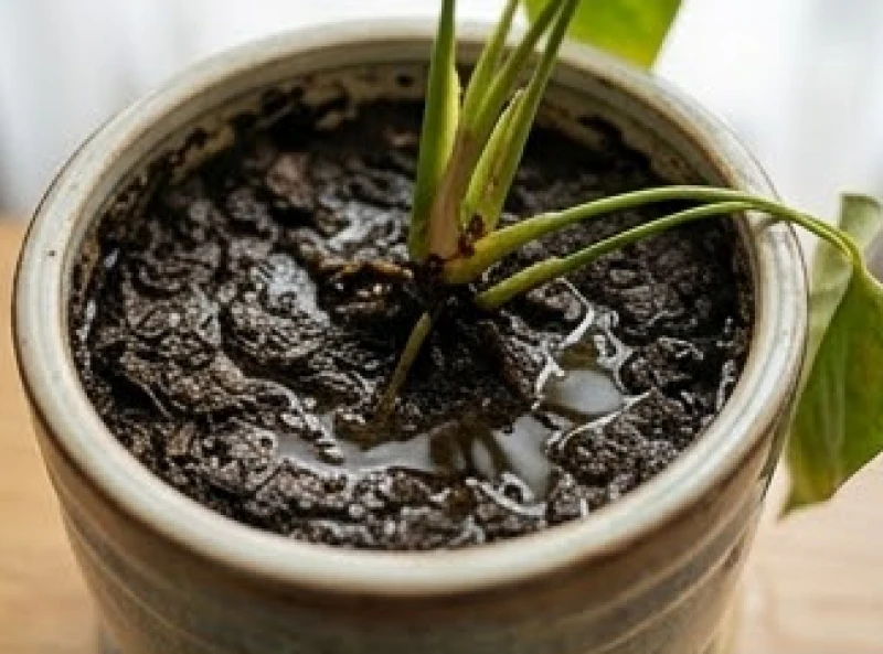 Cây héo lá đột ngột là điềm gì: Giải mã phong thủy và cách sơ cứu 7 Đất trong chậu cây sũng nước ứ đọng thành vũng khiến bộ rễ bên dưới bị ngạt thở