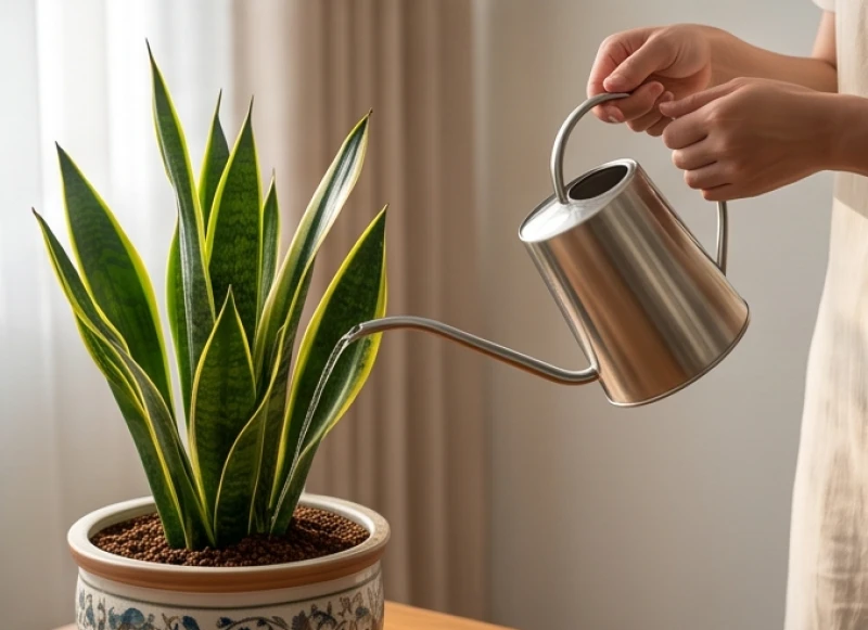 Cây Trồng Trong Nhà Hợp Tuổi Mão: Chọn Cây Râm Mát & Lịch Tưới 10 Sử dụng bình tưới vòi dài để châm một lượng nước vừa đủ vào gốc cây lưỡi hổ