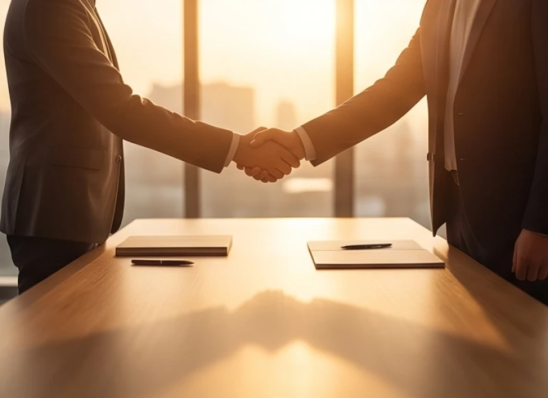 Hai người bắt tay hợp tác kinh doanh thể hiện sự gắn kết bền vững của bộ tam hợp Mộc cục