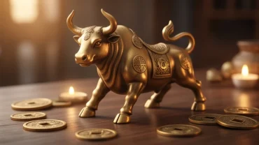 Tượng trâu phong thủy đại diện cho thắc mắc tuổi sửu mệnh gì được đặt trên bàn gỗ