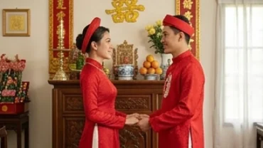 Cặp đôi mặc áo dài đỏ rạng rỡ trong lễ gia tiên, giải đáp trọn vẹn thắc mắc tuổi sửu nên cưới vào năm nào để gia đạo bình an