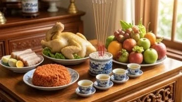 Mâm cúng tươm tất dâng lên bàn thờ khi gia chủ tuổi sửu nhập trạch ngày nào tốt