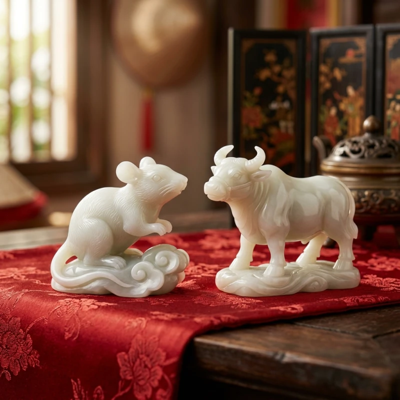 Tuổi Sửu hợp kết hôn với tuổi nào: chọn tháng cát và hóa giải 3 Hai bức tượng ngọc hình chuột và trâu đặt cạnh nhau tượng trưng cho lương duyên hoàn hảo của thế Lục hợp