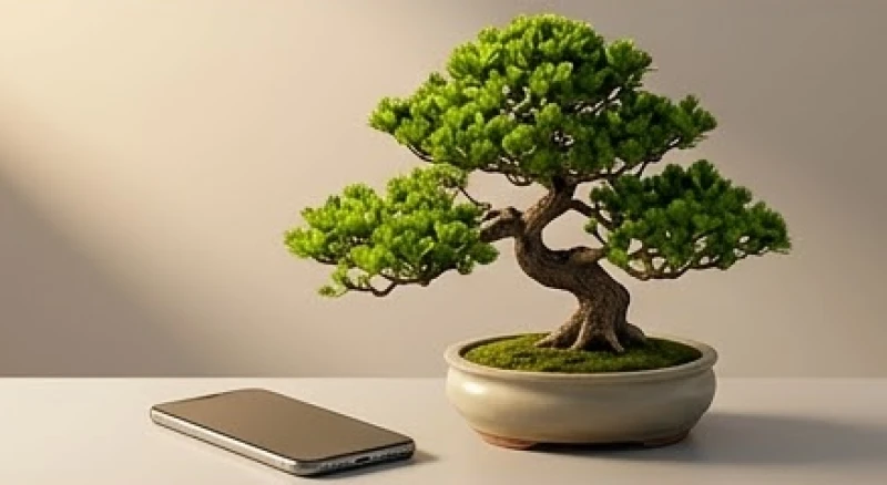 Chậu cây bon-sai bằng gỗ lũa xanh tốt đại diện cho bản mệnh Thạch Lựu Mộc của người tuổi Tân Dậu
