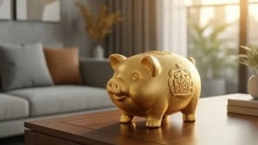 Tượng heo phong thủy mạ vàng tinh xảo đặt trên bàn gỗ tượng trưng cho bản mệnh tuổi Tân Hợi 1971