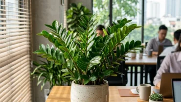 Chậu cây phong thủy xanh tốt đặt trên bàn làm việc hiện đại gợi ý tuổi thân hợp cây gì