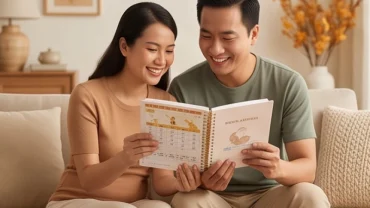 Vợ chồng người Việt hạnh phúc xem lịch vạn niên tìm hiểu tuổi thân hợp sinh con tuổi gì