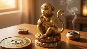 Tượng khỉ vàng phong thủy đại diện cho vận trình tuổi Thân năm 2026 không phạm Thái Tuế