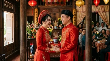 Đôi uyên ương mặc áo dài truyền thống trong lễ cưới, giải đáp cho thắc mắc tuổi thân nên cưới vào năm nào hợp phong thủy