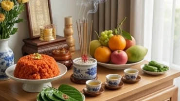 Mâm cúng dâng lên thần linh khi tìm hiểu tuổi thân nhập trạch ngày nào tốt