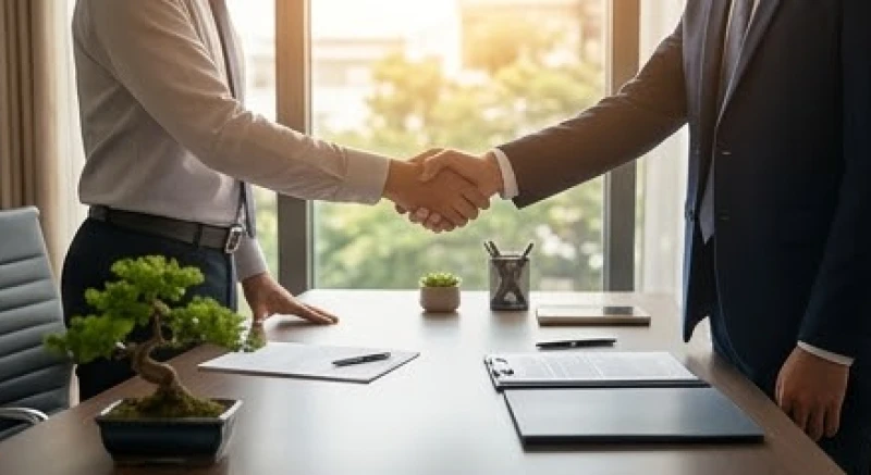 Hai đối tác kinh doanh đang bắt tay thỏa thuận hợp tác tượng trưng cho sự gắn kết lục hợp