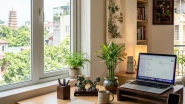 Góc làm việc gọn gàng minh họa cho cách chọn tuổi thìn đặt bàn làm việc hướng nào chuẩn phong thủy