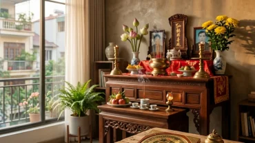 Không gian thờ cúng trang nghiêm giúp gia chủ giải đáp tuổi thìn đặt bàn thờ hướng nào để đón vượng khí