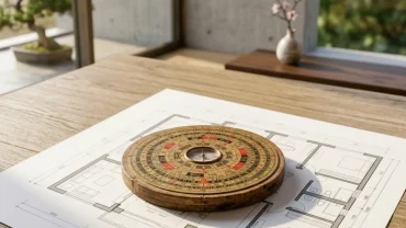 La bàn phong thủy truyền thống trên bản vẽ thiết kế nhà giúp gia chủ giải đáp tuổi thìn hợp hướng nào để đón vượng khí